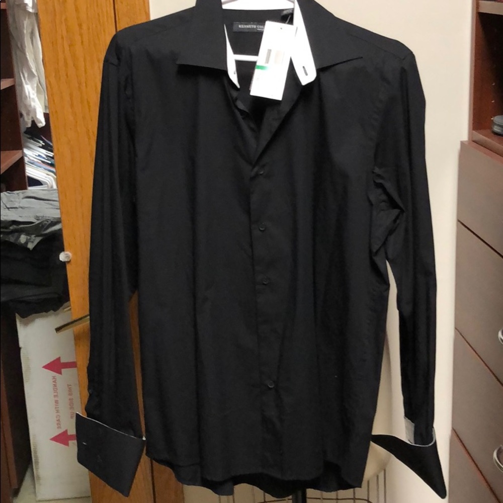 Kenneth Cole Black cotton shirt-size large